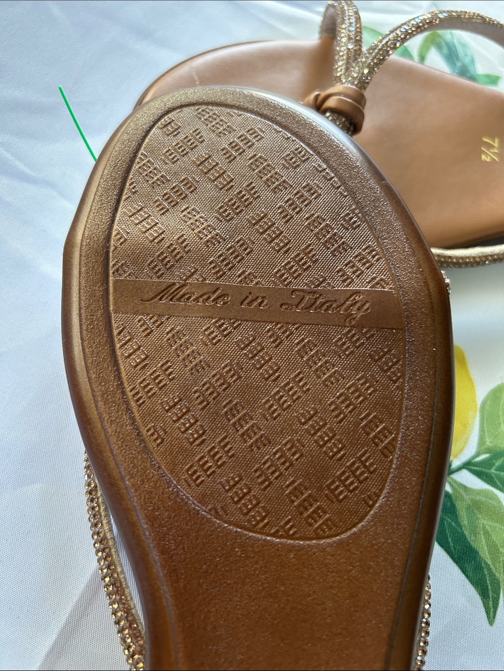 Size 7.5 Italian Shoemakers Tan Slide Sandals with Sparkling Straps - Picture 2 of 3